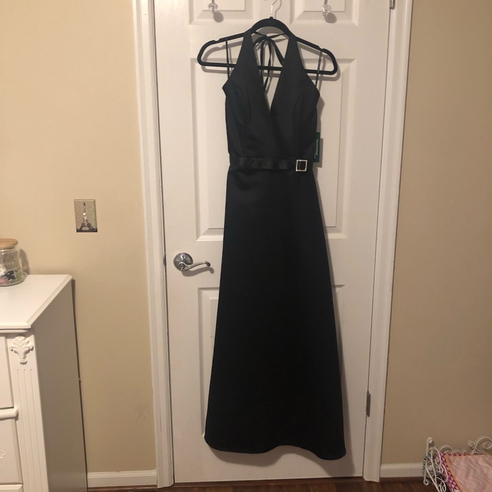 Scott Mclintock black satin formal gown NWT